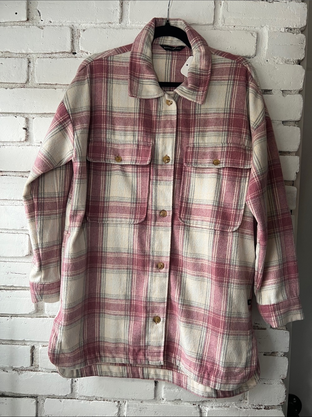 Striped Pink Plaid Shacket Jacket Women's